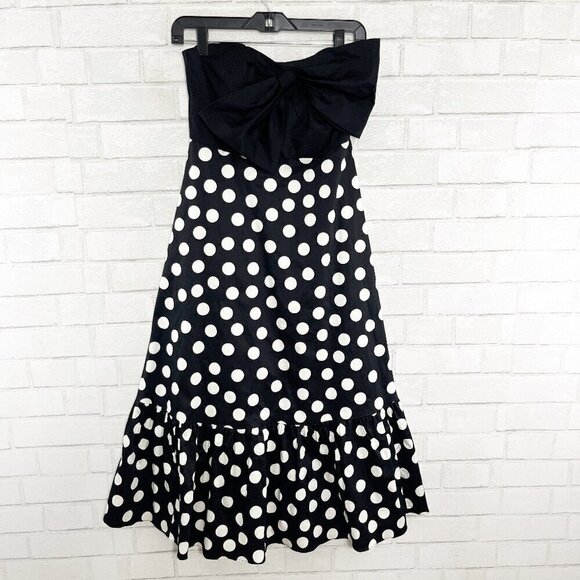 Hutch for Anthropologie Black & White Polka Dot Strapless Dress with Bow Size 4P - Picture 3 of 13